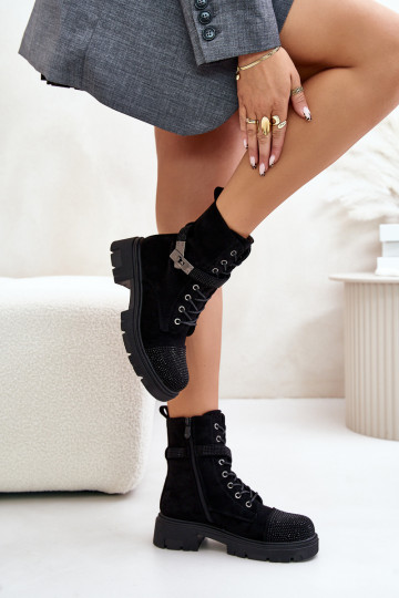 botins de trabalho aquecidos com decoração S.Barski HY42-281 cor preta