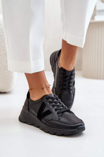 Calçado desportivo de couro feminino Vinceza 7918 preto