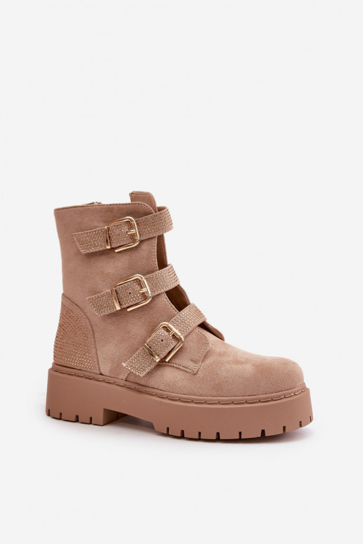 aquecimento Botas femininas com fivelas bege Tiaeliana aquecimento Botas femininas com fivelas bege Tiaeliana