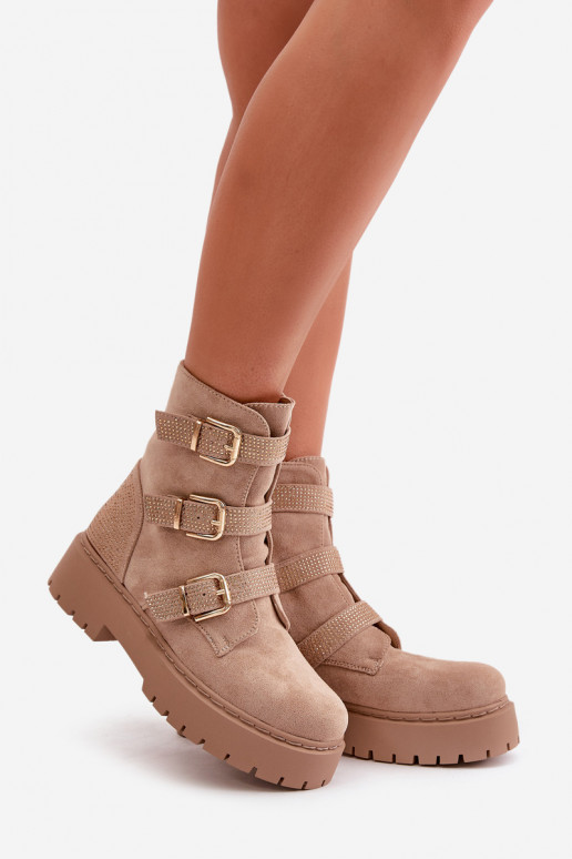 aquecimento Botas femininas com fivelas bege Tiaeliana aquecimento Botas femininas com fivelas bege Tiaeliana