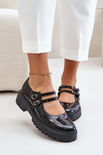 com efeito verniz Feminino sapato com listras cor preta Rialuna