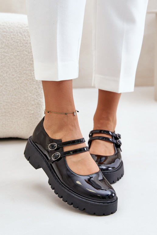 com efeito verniz Feminino sapato com listras cor preta Rialuna com efeito verniz Feminino sapato com listras cor preta Rialuna