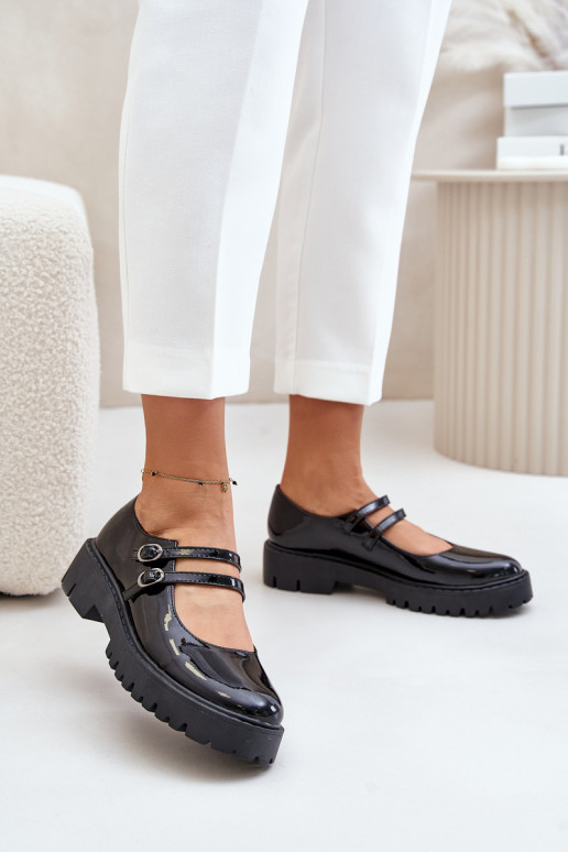 com efeito verniz Feminino sapato com listras cor preta Rialuna com efeito verniz Feminino sapato com listras cor preta Rialuna