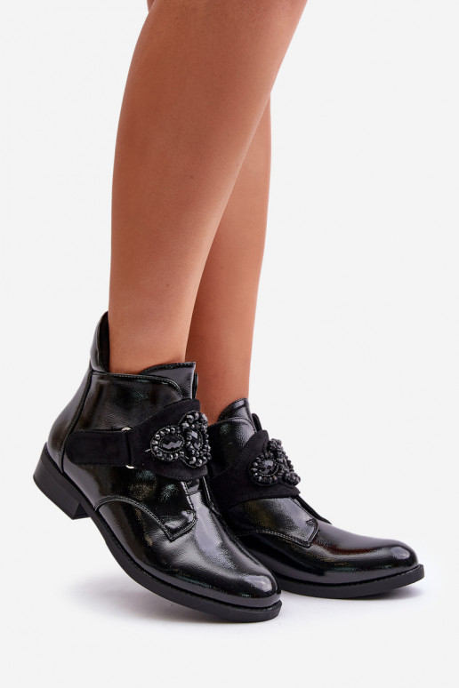 com efeito verniz Botas femininas com enfeites aquecimento S.Barski HY42-021 cor preta