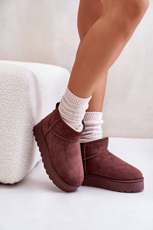 Botas de neve Feminino com uma plataforma aquecimento com pelo por dentro marrom escuro Xamella