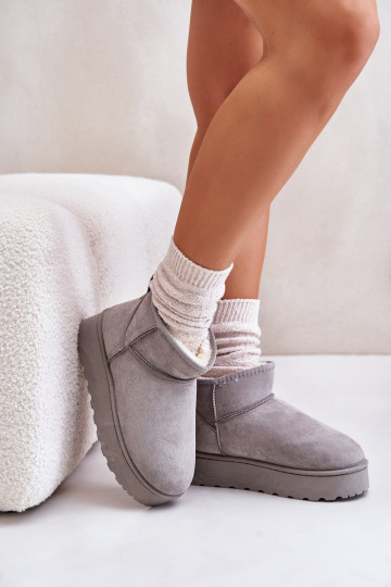 botas de neve femininas com plataforma para aquecer com pêlo por dentro na cor cinza Xamella