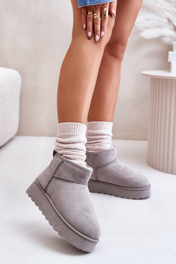 botas de neve femininas com plataforma para aquecer com pêlo por dentro na cor cinza Xamella 2