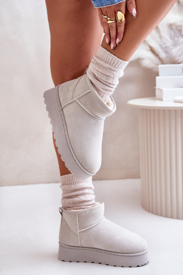 botas de neve femininas com plataforma para aquecer com pêlo por dentro na cor cinza Xamella