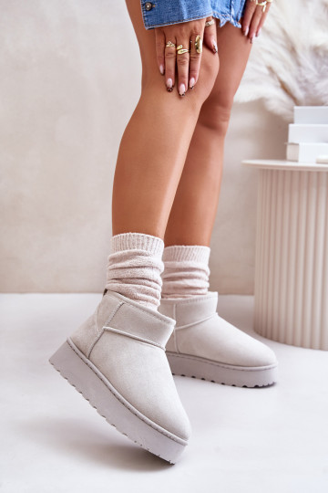 botas de neve femininas com plataforma para aquecer com pêlo por dentro na cor cinza Xamella 2