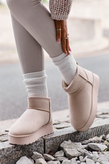 Botas de neve Feminino com uma plataforma aquecimento com pelo por dentro cor de marfim Xamella