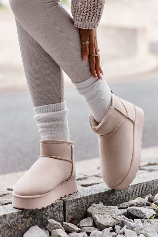 Botas de neve Feminino com uma plataforma aquecimento com pelo por dentro cor de marfim Xamella