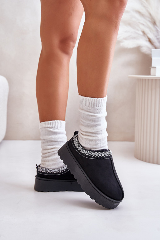 Botas de neve Feminino com uma plataforma aquecimento com pelo por dentro cor preta Remenia