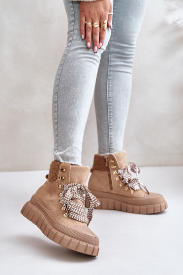 Feminino aquecimento Botas sapato com uma plataforma cor marrom Alcyhen 2