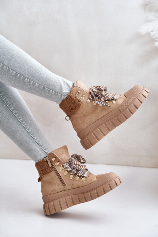 Feminino aquecimento Botas sapato com uma plataforma cor marrom Alcyhen