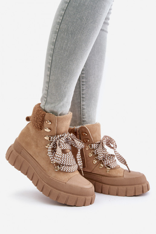 Feminino aquecimento Botas sapato com uma plataforma cor marrom Alcyhen