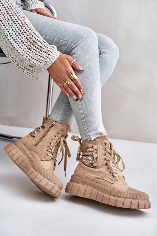 Botas femininas com uma plataforma Com decorações Amarrandom cor marrom Edidda