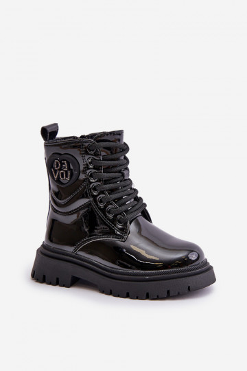 com efeito verniz Botas Infantil aquecimento com pelo por dentro Casal o castelo cor preta Evaliraea