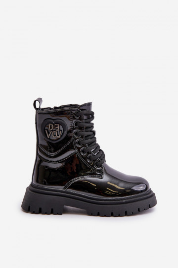 com efeito verniz Botas Infantil aquecimento com pelo por dentro Casal o castelo cor preta Evaliraea 2