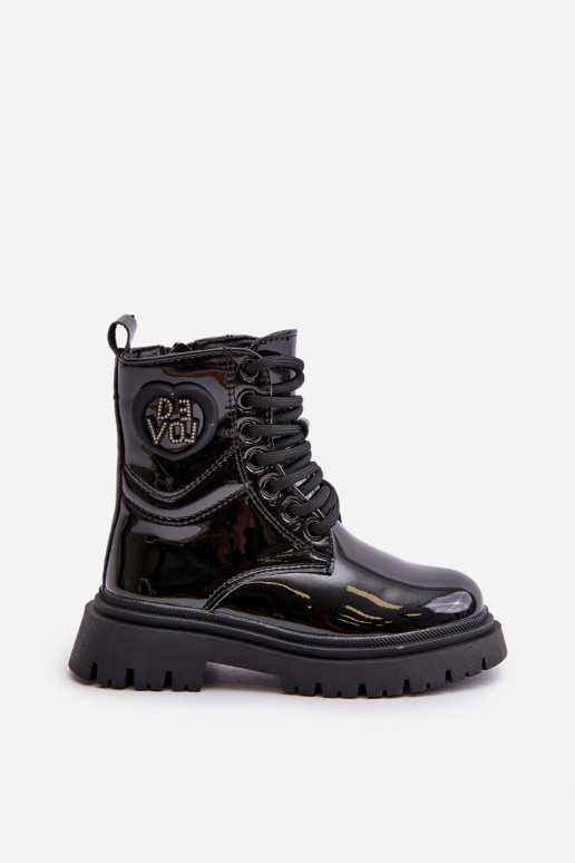 com efeito verniz Botas Infantil aquecimento com pelo por dentro Casal o castelo cor preta Evaliraea