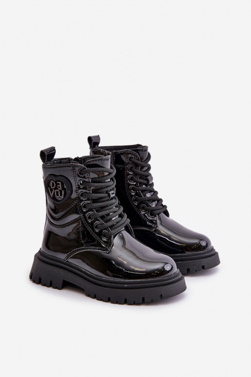 com efeito verniz Botas Infantil aquecimento com pelo por dentro Casal o castelo cor preta Evaliraea