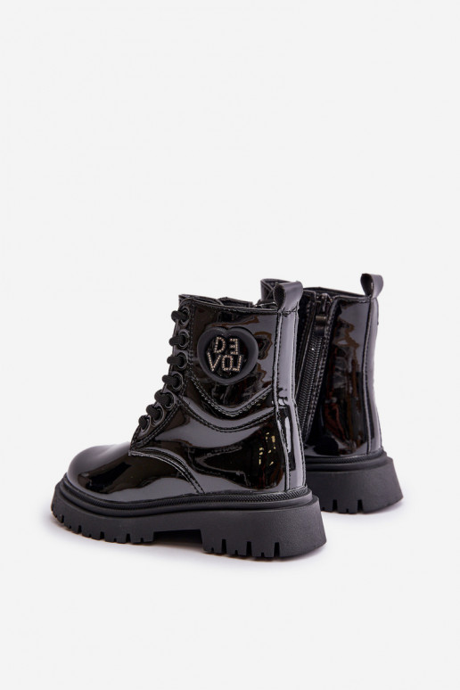 com efeito verniz Botas Infantil aquecimento com pelo por dentro Casal o castelo cor preta Evaliraea