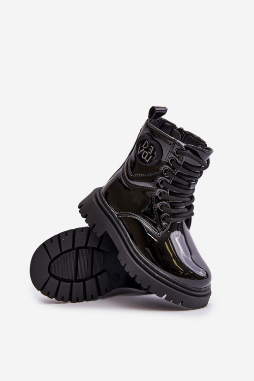 com efeito verniz Botas Infantil aquecimento com pelo por dentro Casal o castelo cor preta Evaliraea