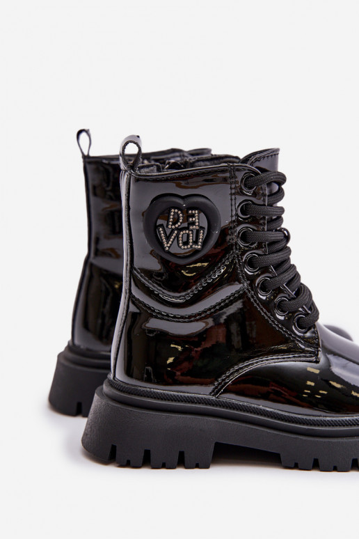 com efeito verniz Botas Infantil aquecimento com pelo por dentro Casal o castelo cor preta Evaliraea