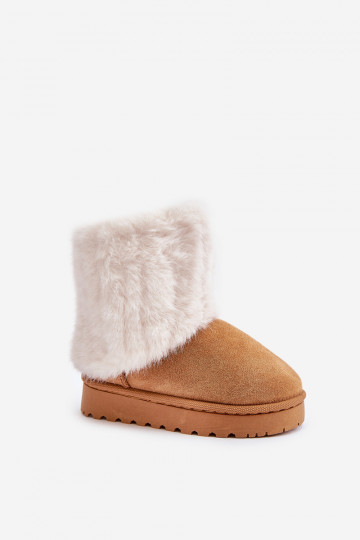 Botas infantis de neve com pêlo na cor marrom Crisie