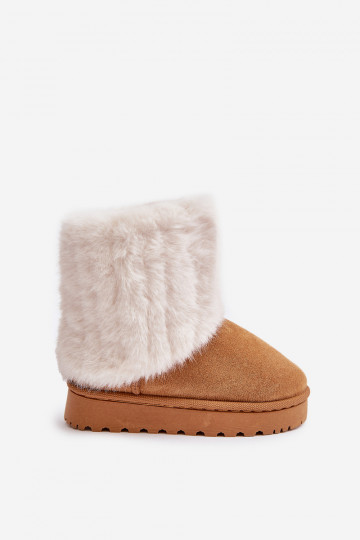 Botas infantis de neve com pêlo na cor marrom Crisie 2
