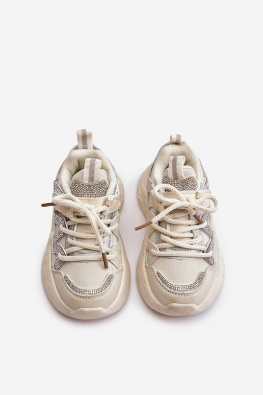 À modalo de tênis Infantil com olhos brilhantes bege Rianalla À modalo de tênis Infantil com olhos brilhantes bege Rianalla