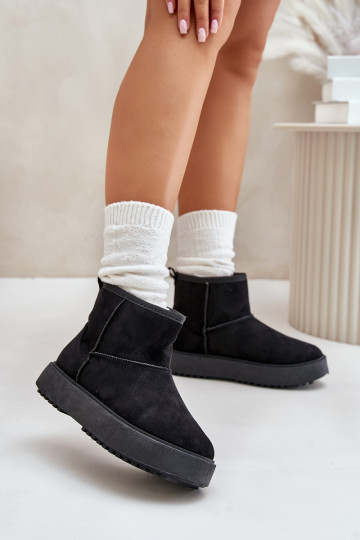 Botas femininas de neve com plataforma em camurça ecológica preta Atteria 2