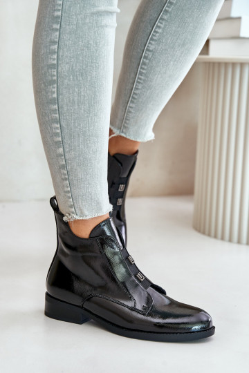 com efeito verniz Botas Casal o castelo aquecimento com salto largo S.Barski HY42-717 cor preta