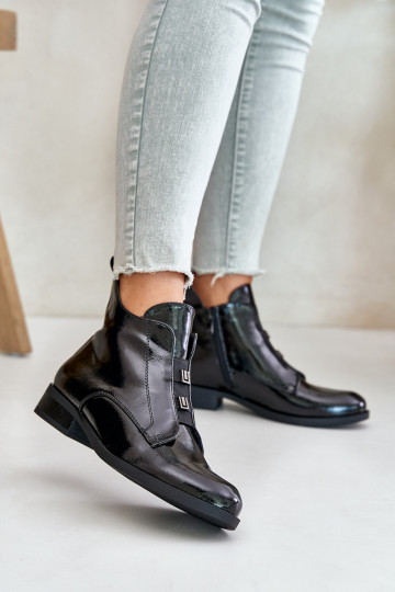 com efeito verniz Botas quentes para o Castelo com salto largo S.Barski HY42-717 cor preta 2