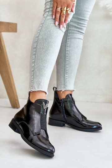 com efeito verniz sapatos de salto baixo para mulheres com salto largo aquecimento cor preta S.Barski HY42-120 cor preta 2