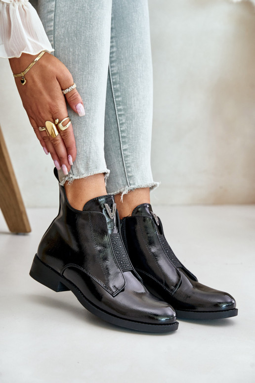 com efeito verniz sapatos de salto baixo para mulheres com salto largo aquecimento cor preta S.Barski HY42-120 cor preta com efeito verniz sapatos de salto baixo para mulheres com salto largo aquecimento cor preta S.Barski HY42-120 cor preta