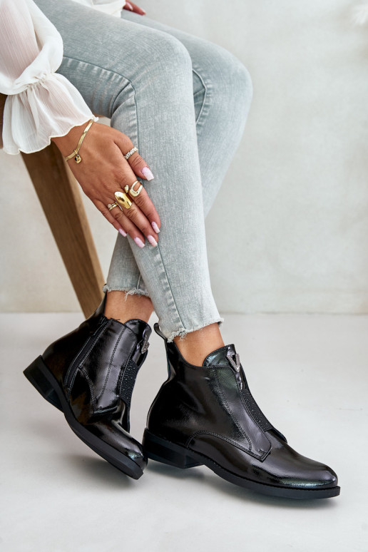 com efeito verniz sapatos de salto baixo para mulheres com salto largo aquecimento cor preta S.Barski HY42-120 cor preta com efeito verniz sapatos de salto baixo para mulheres com salto largo aquecimento cor preta S.Barski HY42-120 cor preta