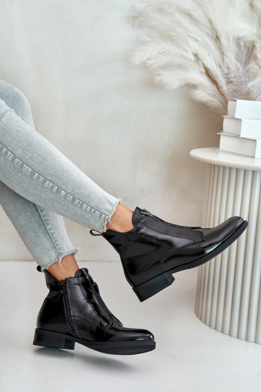 com efeito verniz sapatos de salto baixo para mulheres com salto largo aquecimento cor preta S.Barski HY42-120 cor preta com efeito verniz sapatos de salto baixo para mulheres com salto largo aquecimento cor preta S.Barski HY42-120 cor preta