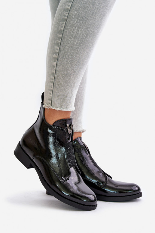 com efeito verniz sapatos de salto baixo para mulheres com salto largo aquecimento cor preta S.Barski HY42-120 cor preta com efeito verniz sapatos de salto baixo para mulheres com salto largo aquecimento cor preta S.Barski HY42-120 cor preta