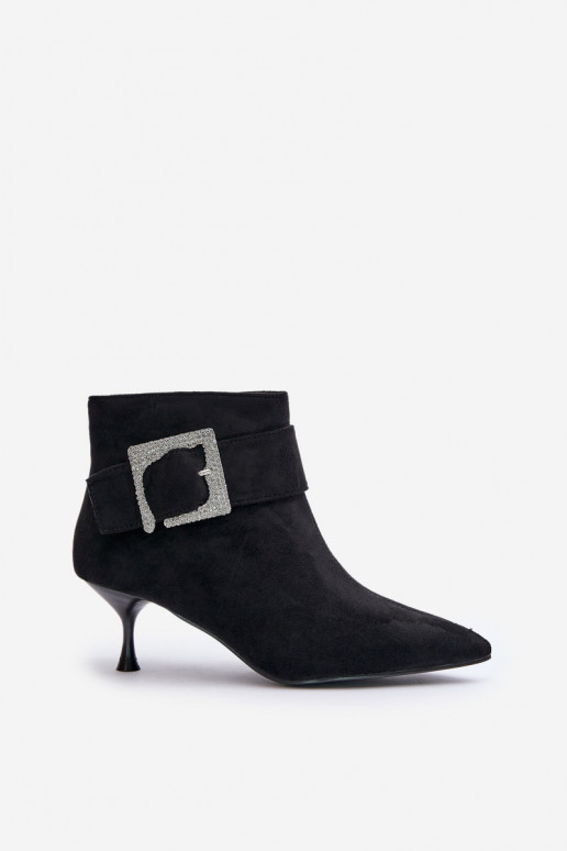 Botas femininas com salto fino decorar com fivelas cor preta Nirilis