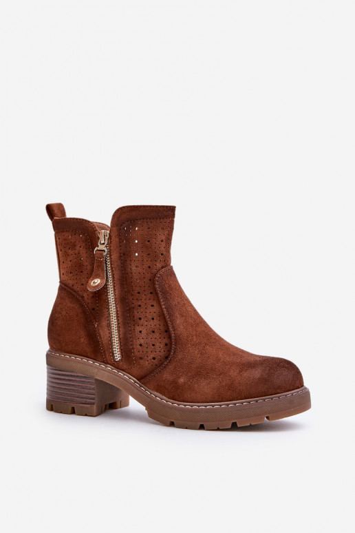 Botas femininas com elementos abertos com salto cor marrom Oviria