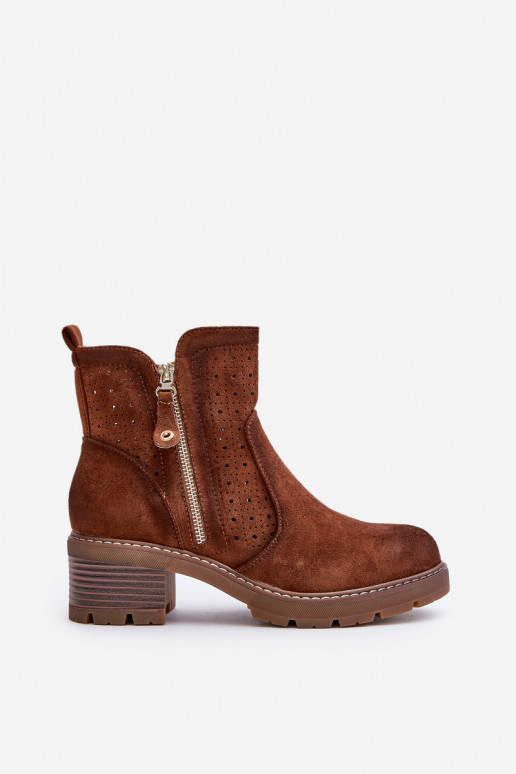 Botas femininas com elementos abertos com salto cor marrom Oviria