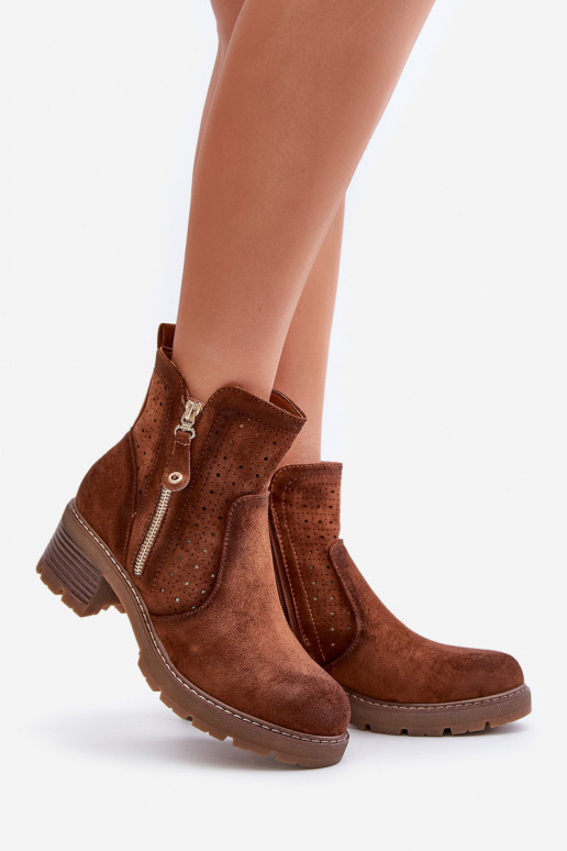 Botas femininas com elementos abertos com salto cor marrom Oviria