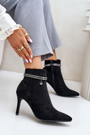 aquecimento Botas com salto fino com salto decorado de camurça ecológicaoParae Vinceza 16469 cor preta