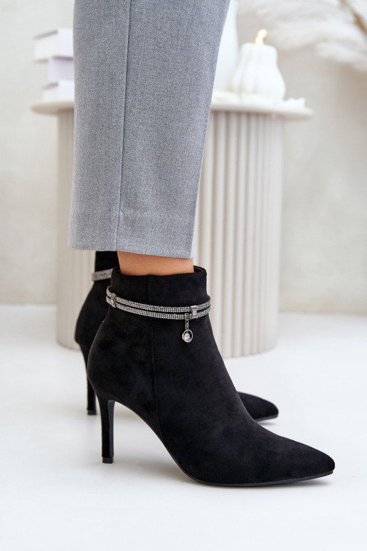 aquecimento Botas com salto fino com salto decorado de camurça ecológicaoParae Vinceza 16469 cor preta