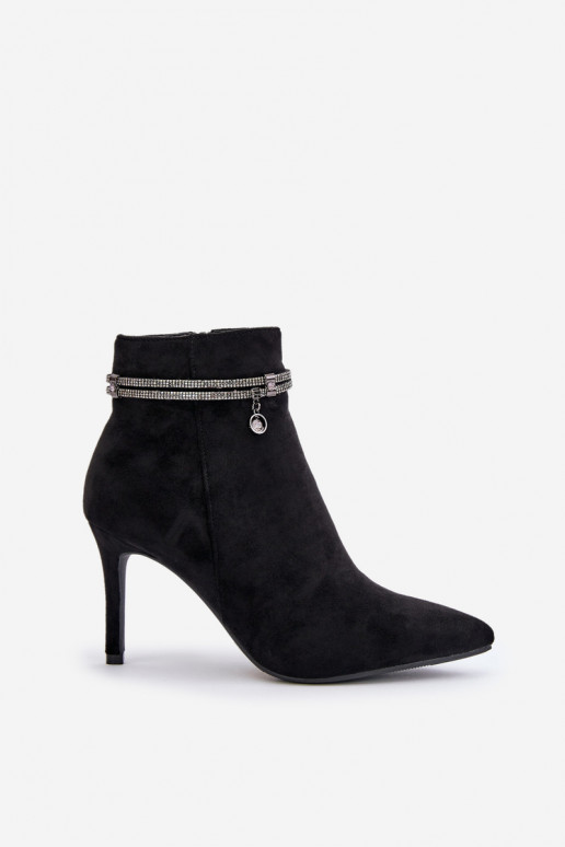 aquecimento Botas com salto fino com salto decorado de camurça ecológicaoParae Vinceza 16469 cor preta