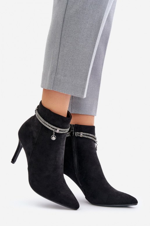 aquecimento Botas com salto fino com salto decorado de camurça ecológicaoParae Vinceza 16469 cor preta