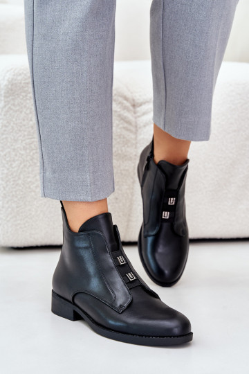 aquecimento Botas femininas com salto largo de couro ecológico S.Barski HY42-716 cor preta