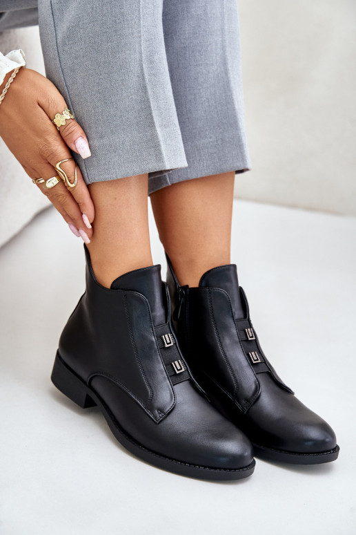 aquecimento Botas femininas com salto largo de couro ecológico S.Barski HY42-716 cor preta