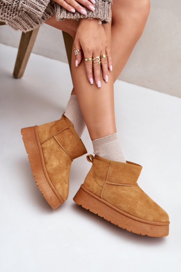 Botas baixas de neve femininas com plataforma aquecida com pele por dentro marrom Saldren