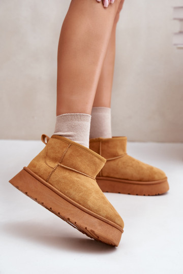 Botas baixas de neve femininas com plataforma aquecida com pele por dentro marrom Saldren 2